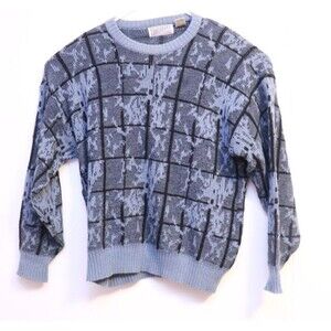 Vtg Method Mens‎ L Sweater Pullover Blue Crewneck Geometric Grandpa Cosby 80s